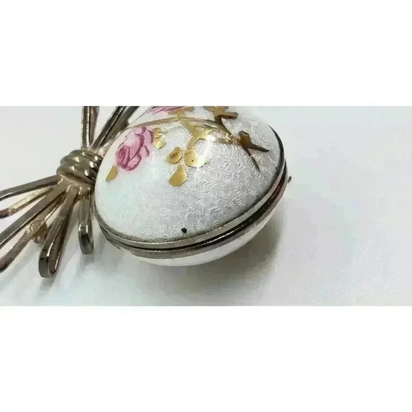 Vintage Brooch Double Locket Guilloche Roses NOS Ball & Ribbon Bow 12k Gold GE - Picture 3 of 10